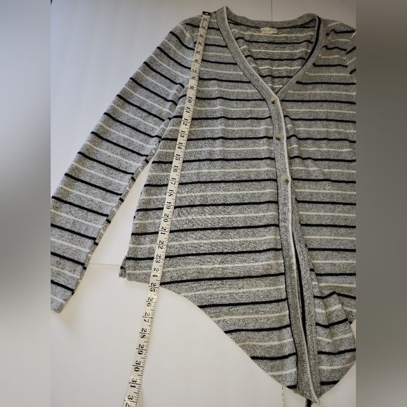 Hem & Thread Grey Striped Casual Academia Long Sleeve Cardigan Sweater - Picture 7 of 9